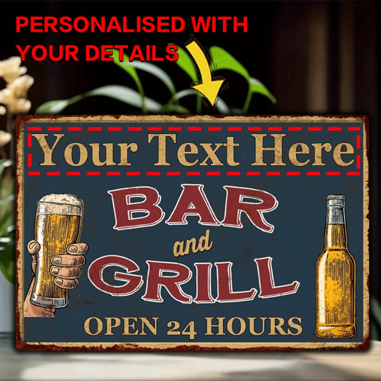 Home Bar Signs - Customizable Bar & Grill Aluminum Metal