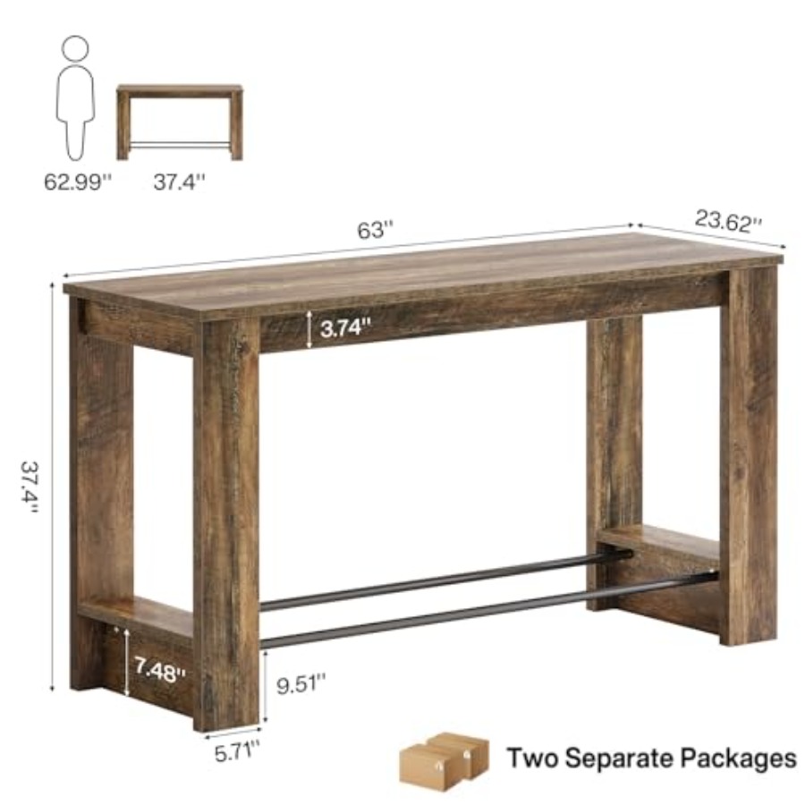 63'' Bar Table Set of 2, Count - Home Bar And Counter review and price